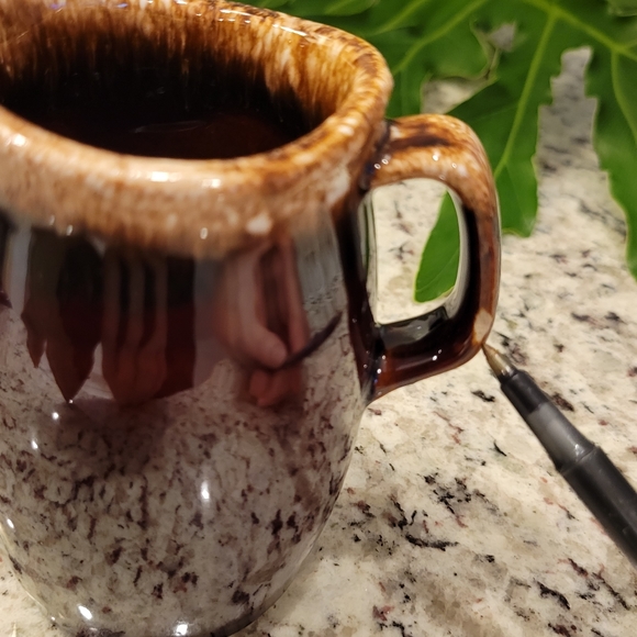 Vintage Brown Drip Glaze Oven Proof USA Pottery Small Pitcher Chip on Handle - Picture 7 of 8